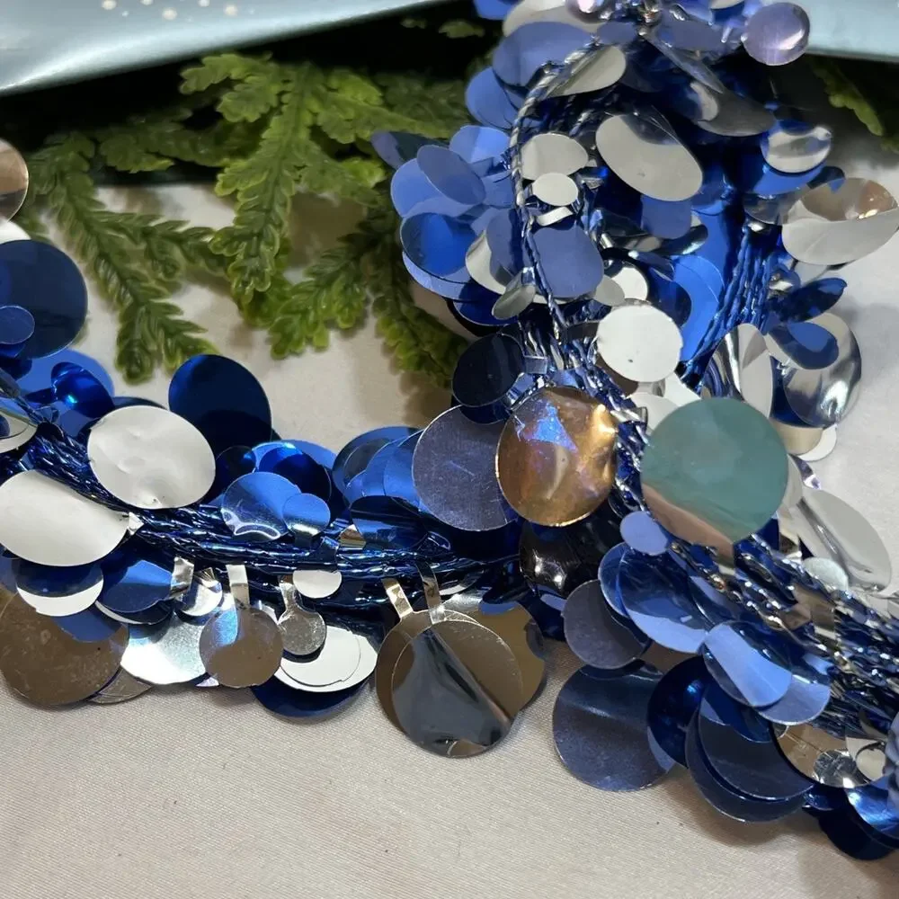 Vintage 2003 Martha Stewart Fancy Wire Garland First Snowfall Blue Circles 50ft